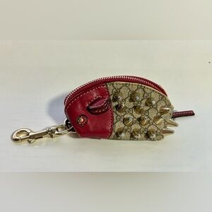 Gucci Red and Beige Coin Purse and Keychain with Studs